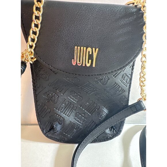 Juicy Couture Black Embossed Crossbody Bag Gold Chain Strap; Crown Print Lining* - Picture 2 of 8